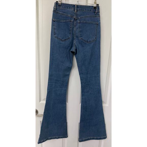 Forever 21 blue denim flare high rise size 25 jeans slim bell bottom country - Picture 2 of 5